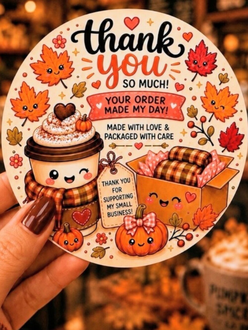 Thank You Stickers NEW (Set Of 60, 2.36") - Orange Fall Pumpkin Spice Leaves